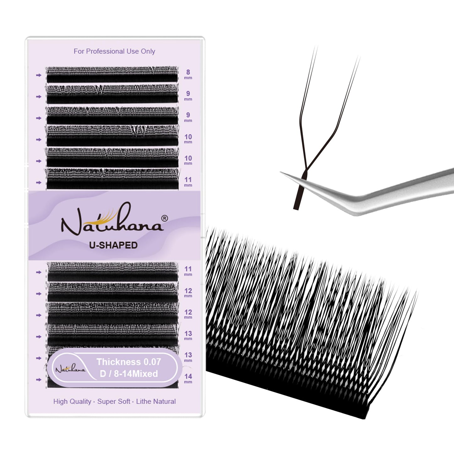Natuhana 2D U Shape Lash Extensions Easy Fan Russian Volume UU Eyelash C/D/L/LU Curl 0.07mm Natural Y Shaped 12 Rows Premade Eye Lashes Supply(Black,0.07D,8-14mm)