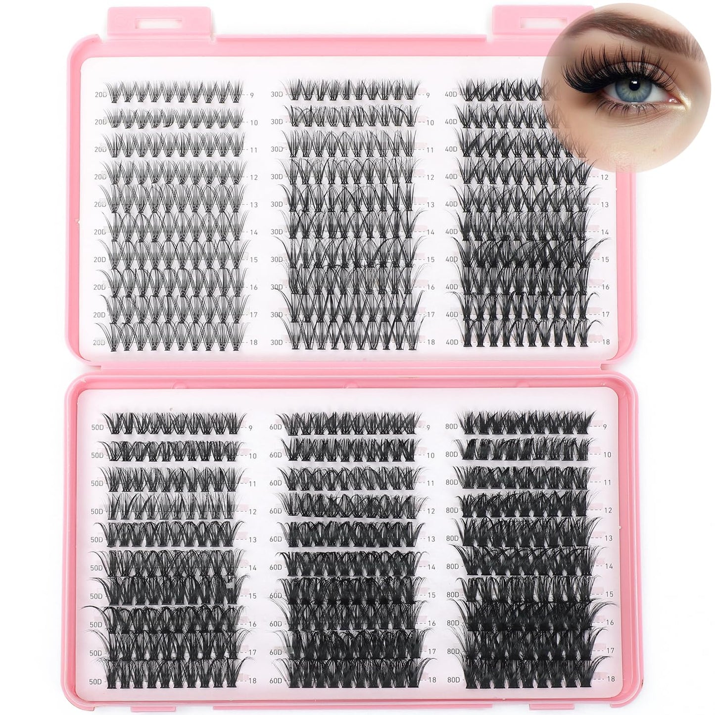 Lash Clusters Kit - 640 Pcs Fluffy Wispy Individual Eyelashes 9-16mm D Curl | Thin Band with Tweezers & Bond Seal