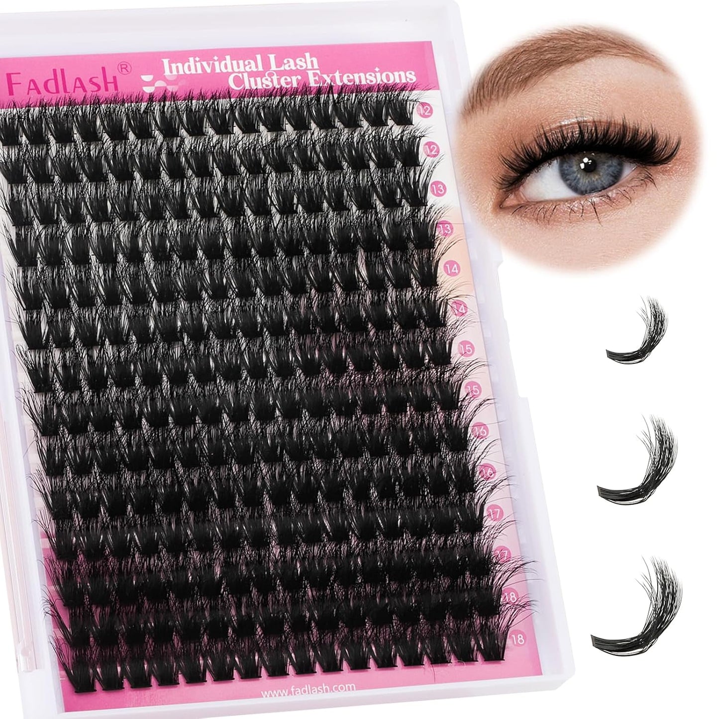 Cluster Lashes - D Curl Wispy Individual Eyelash Extensions for Natural Look | Reusable Fluffy DIY Kit (12-18mm Mix)