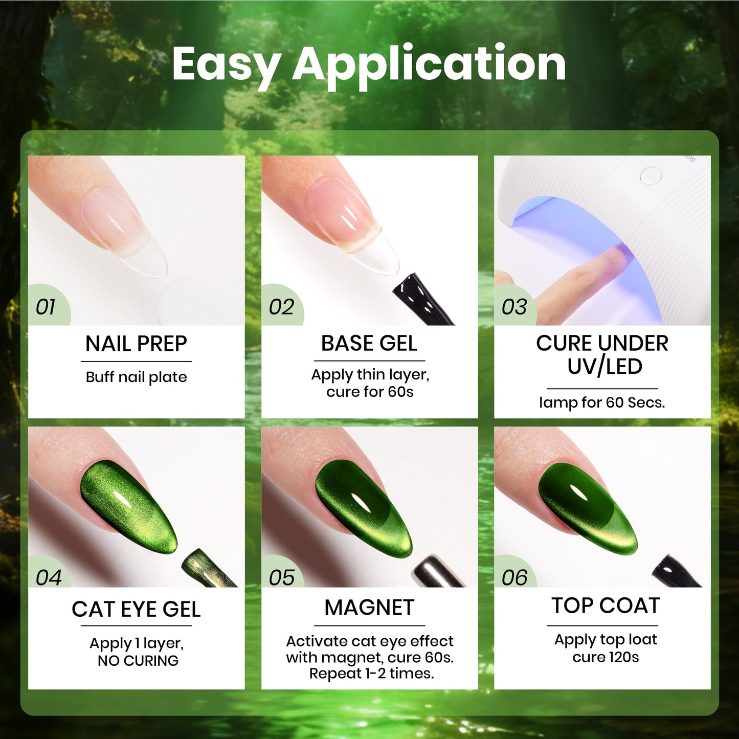 Beetles Forest Flame Green Cat Eye Gel Nail Polish - 15ML Green Cat Eye Gel Polish Glitter Magnetic Translucent Glassy Effect Soak Off UV French Nail Art DIY Manicure Gifts for Women