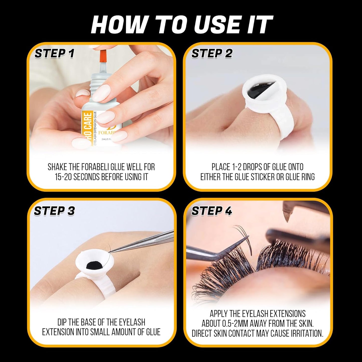 ProCare Eyelash Extension Glue - Professional Black Adhesive for Classic Volume Hybrid Sets | 1-2 Sec Dry Time, 5ml