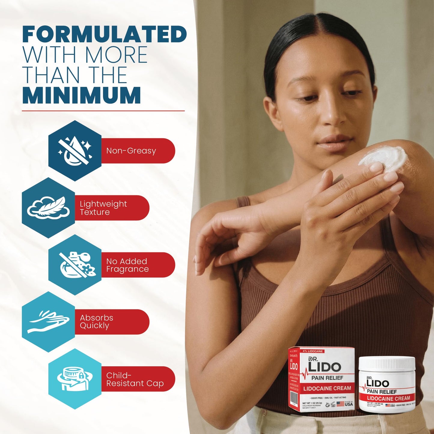 DR LIDO Lidocaine Pain Relief Cream - Lidocaine Cream 4% for Temporary Pain and Itch Relief, Minor Burns, Sunburn, Minor Cuts, Scrapes and Insect Bites - 1oz