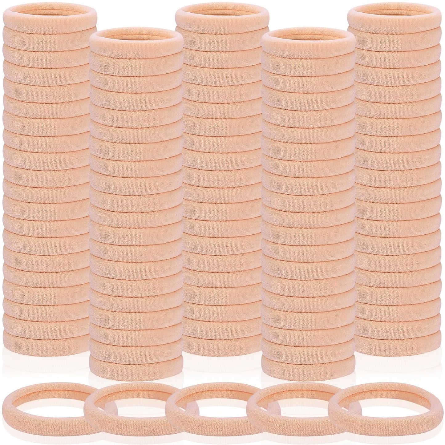 Seamless Elastic Hair Ties - 150 Pcs No Damage Ponytail Holders for Thick & Thin Hair | Soft Beige Bands