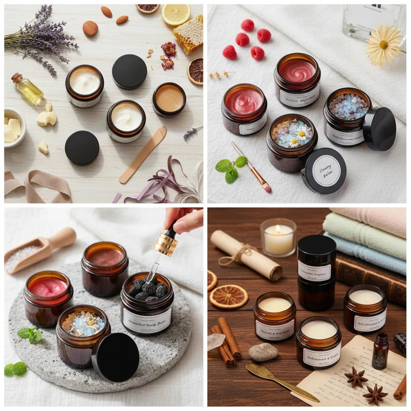 Layhit 60pcs 2 oz Glass Jars - Small Travel Storage Containers for Lotions & Creams | Amber with Black Lids