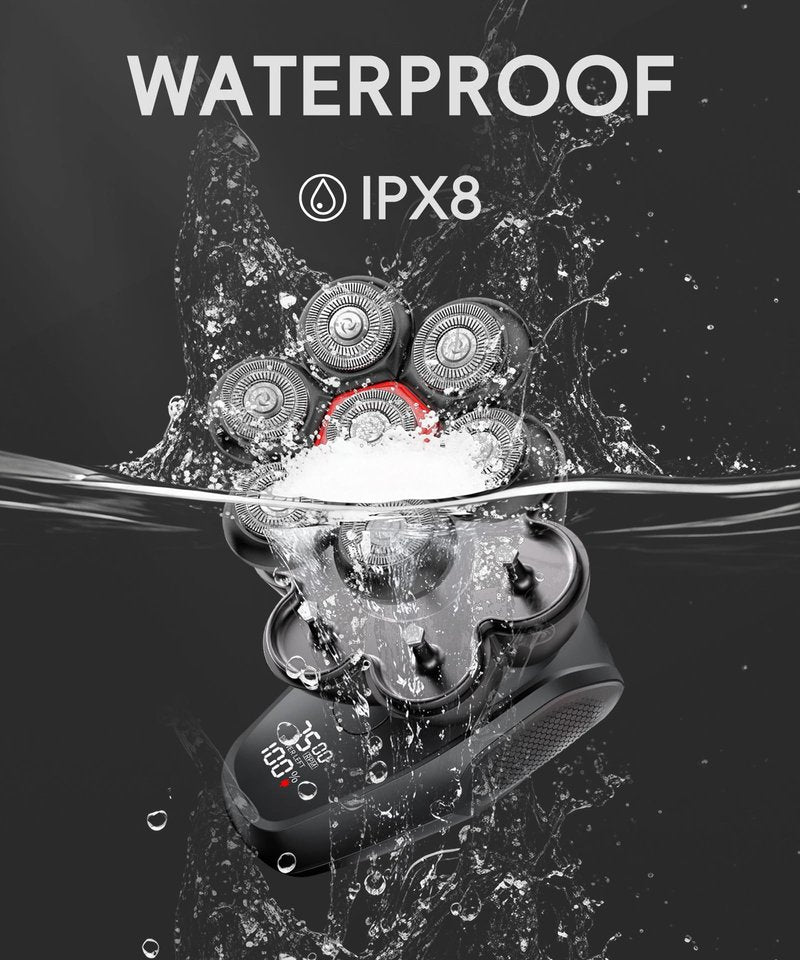 Head Shavers for Bald Men - IPX8 Waterproof Electric Razor for Wet/Dry Use with LED Display, USB-C Fast Charge & 5 Attachments Black