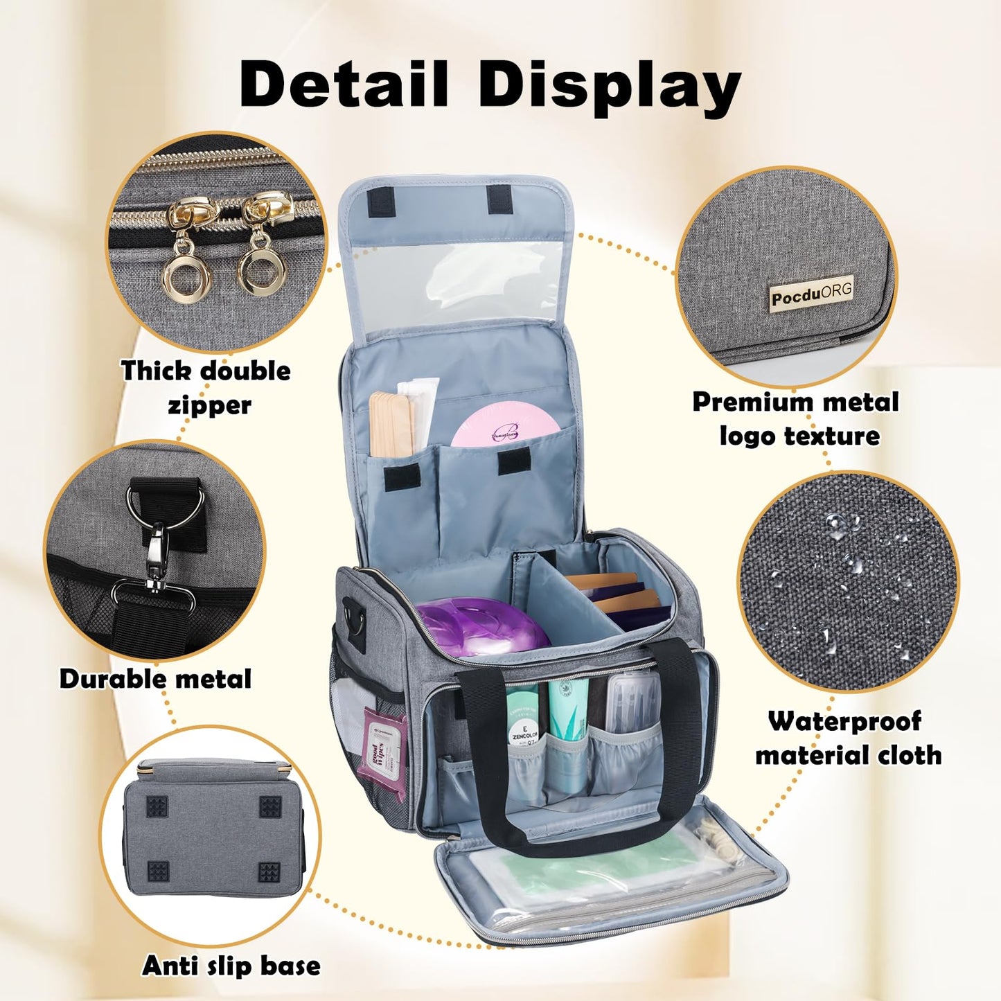 POCDUORG Waxing Kit Carry Bag Compatible with Tress Wellness - Portable Organizer for Wax Warmer, Wax Beans, Pre & After Wax Sprays, and Accessories - Only Bag (Light Gray)