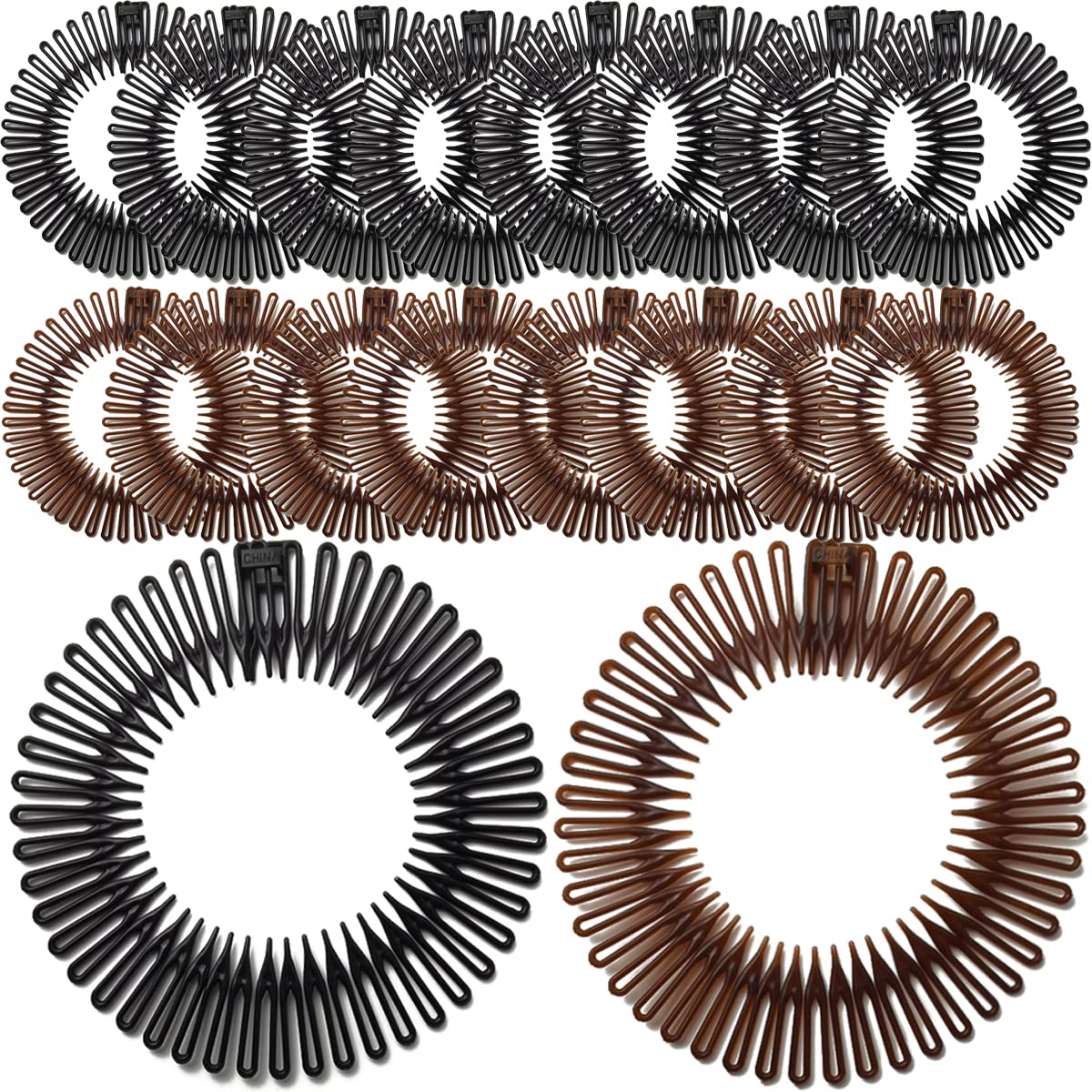 Flexible Plastic Circle Tooth Headbands - 20 Pack Hair Wrap Holders for Women | Girls & Sports Use
