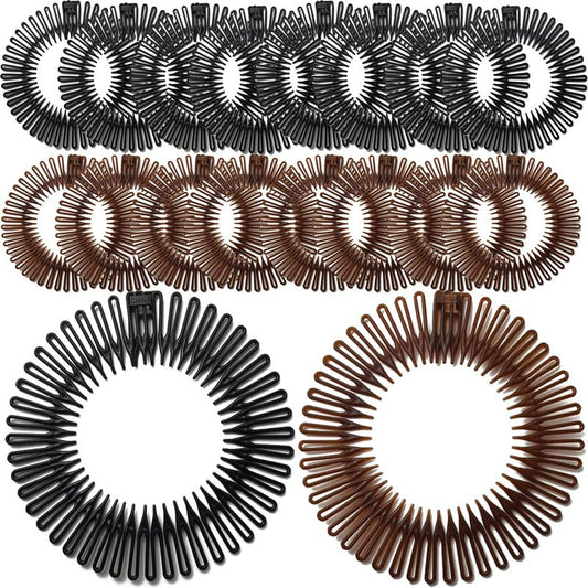 Flexible Plastic Circle Tooth Headbands - 20 Pack Hair Wrap Holders for Women | Girls & Sports Use