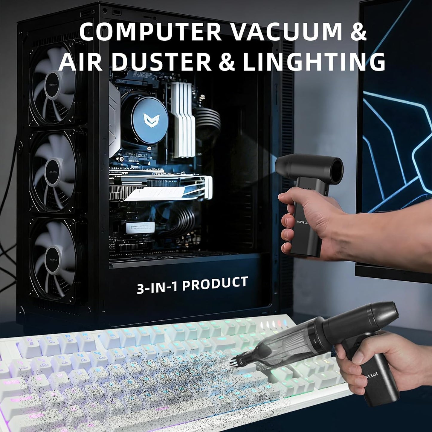 Electric Compressed Air Duster - Cordless Mini Blower & Vacuum Cleaner Kit | 180,000 RPM, 5 Speed, USB-C for PC, Keyboards, Home & Car