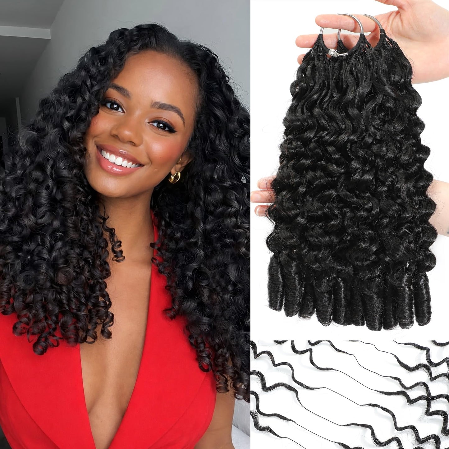 Feather Crochet Human Hair Burmese Curly Crochet Hair for Black Women Knotless Pre-Separated Lightweight Miracle Knots Crochet Human Hair 100% Real Human Hair Bundles Soft Reusable 16inch 120g
