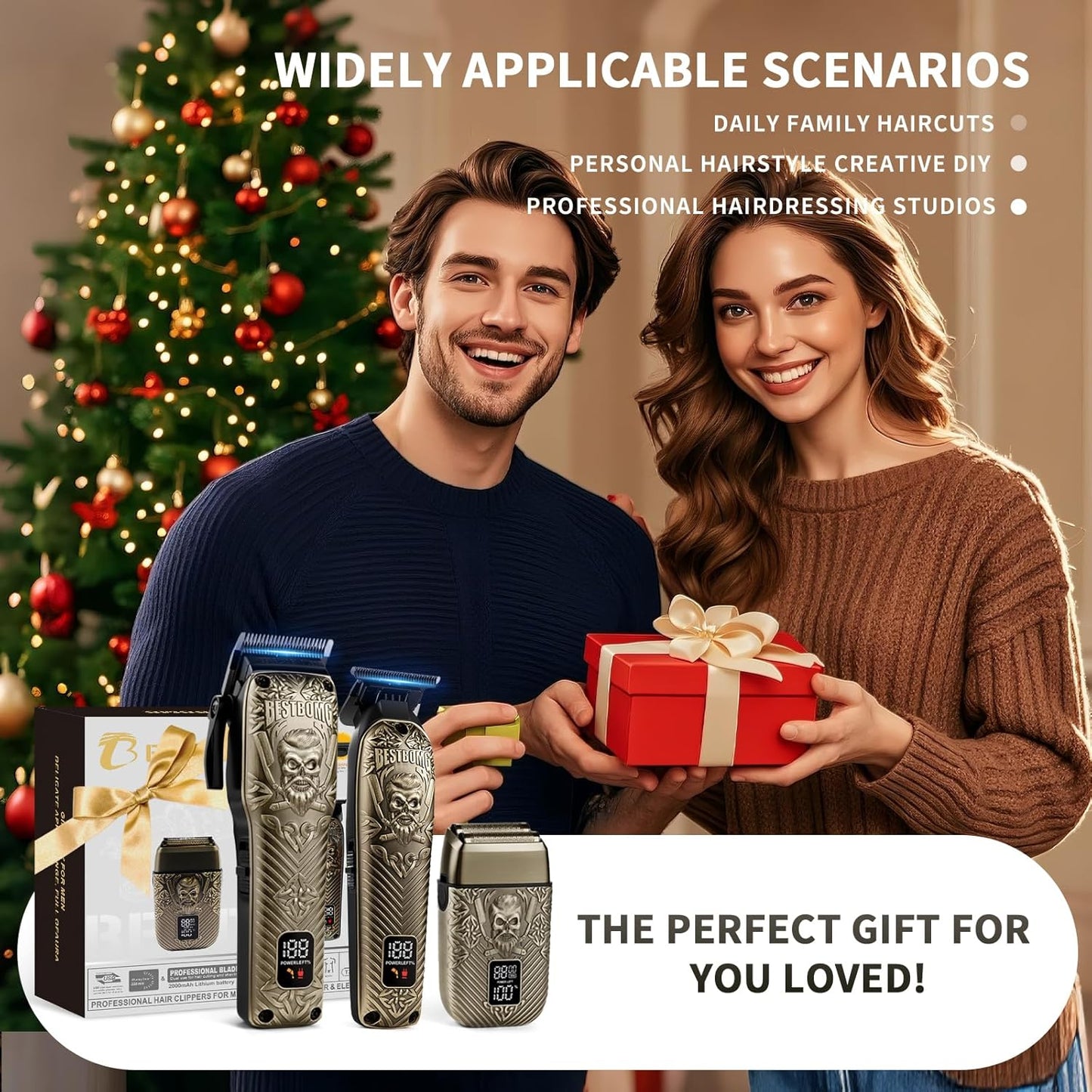 Professional Hair Clippers for Men - Rechargeable Metal T-Blade Beard Trimmer & Shaver Set | LED Display, Bronze