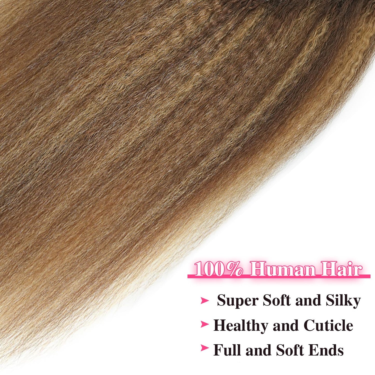 Mihugass Kinky Straight Clip in Hair Extensions Real Human Highlight Clip ins For Women Unprocessed Clip on Hair Extensions(16inch,#4/27/4)