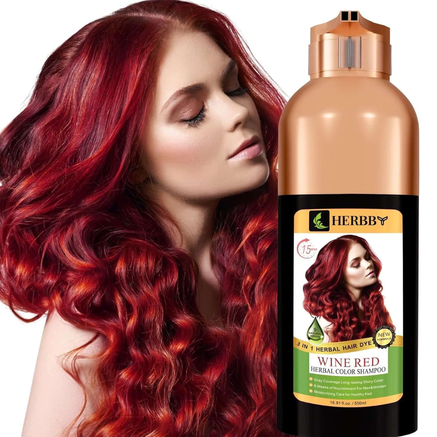Gray Hair Coverage Shampoo & Conditioner - 9 Herbal Extracts for Long-Lasting Color | Chestnut Brown, 500 ml