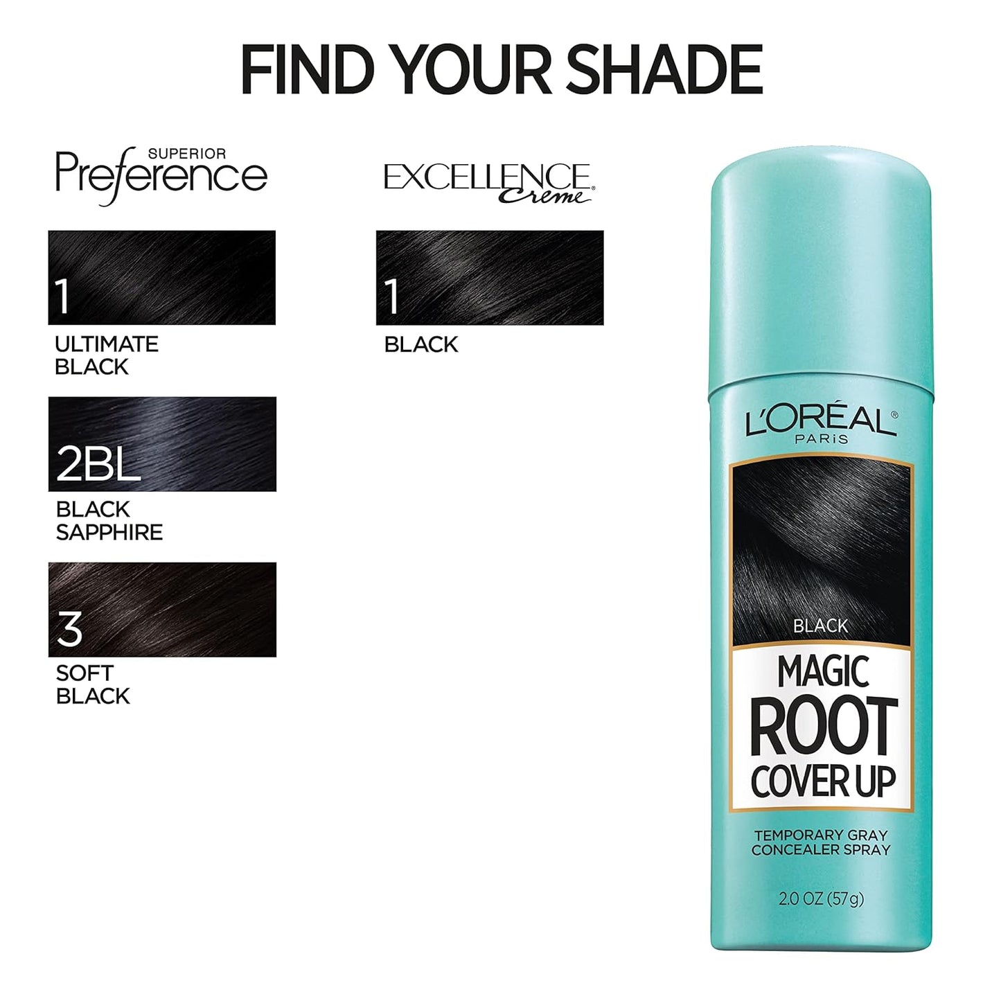 L'Oreal Paris Magic Root Cover Up - Gray Hair Spray for 100% Coverage | Lightweight, Ammonia-Free, Black, 2 oz