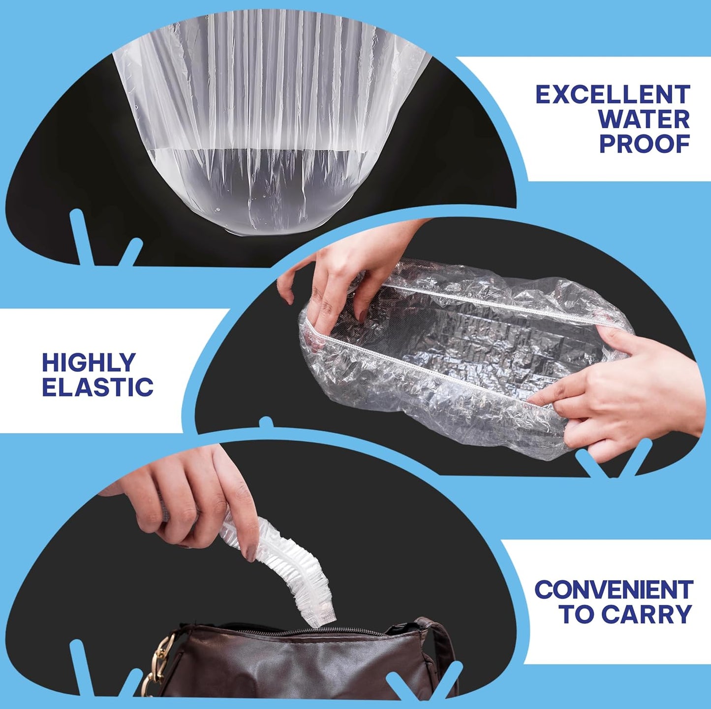 Disposable Shower Caps - Thick Waterproof Plastic Hair Caps with Super Elasticity | 200 Pcs for Shower, Salon, Spa & Home Use