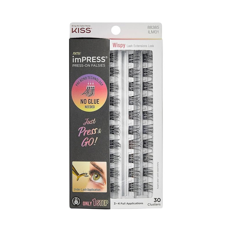 Impress False Eyelashes - Wispy Lash Clusters, 10mm-14mm | 30 Reusable, Contact Lens Friendly, Easy to Apply