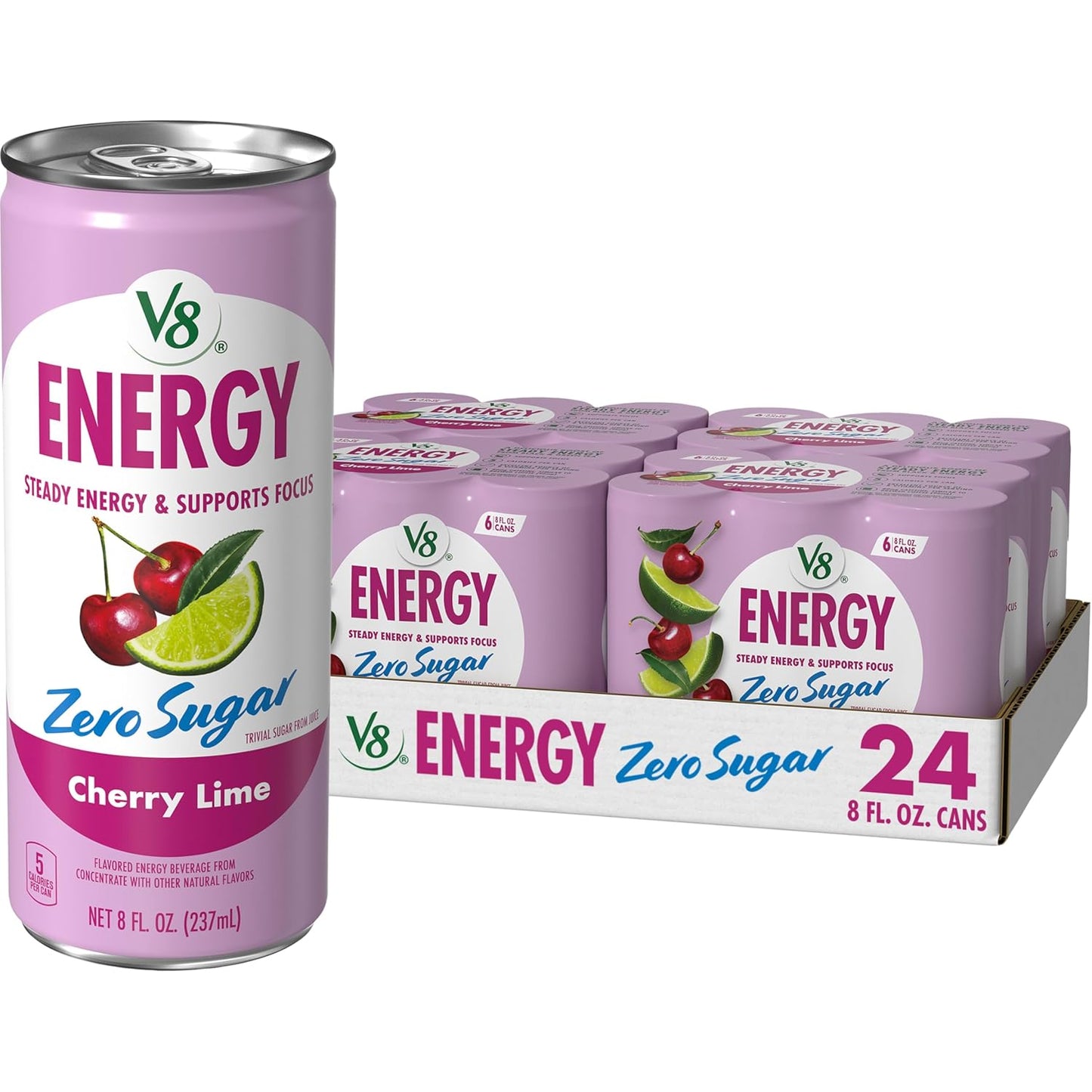V8 Energy Peach Mango Energy Drink - 8 Fl Oz Can | 24 Pack of Refreshing Energy Boost