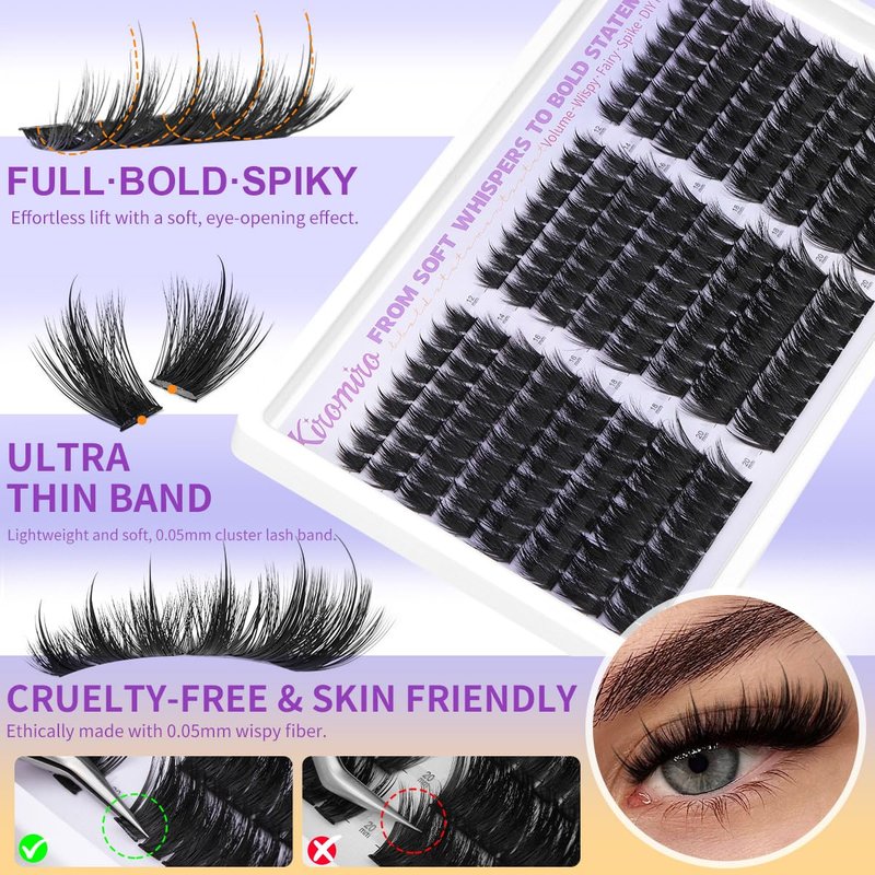 Lash Clusters with Spikes - Fluffy Mink Eyelash Extensions 12-20mm | 216pcs DIY Wispy Individual Lashes