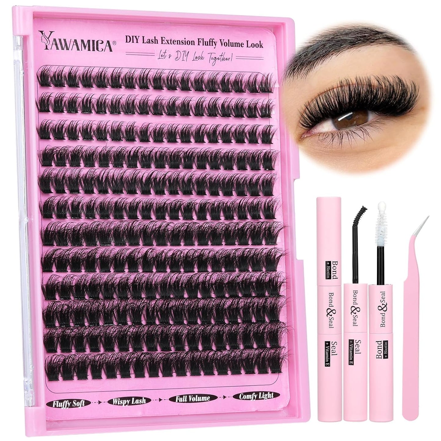 Fluffy Lash Clusters - 10-14mm D Curl Individual Eyelash Extensions | Thick 200D Volume for Soft Glam