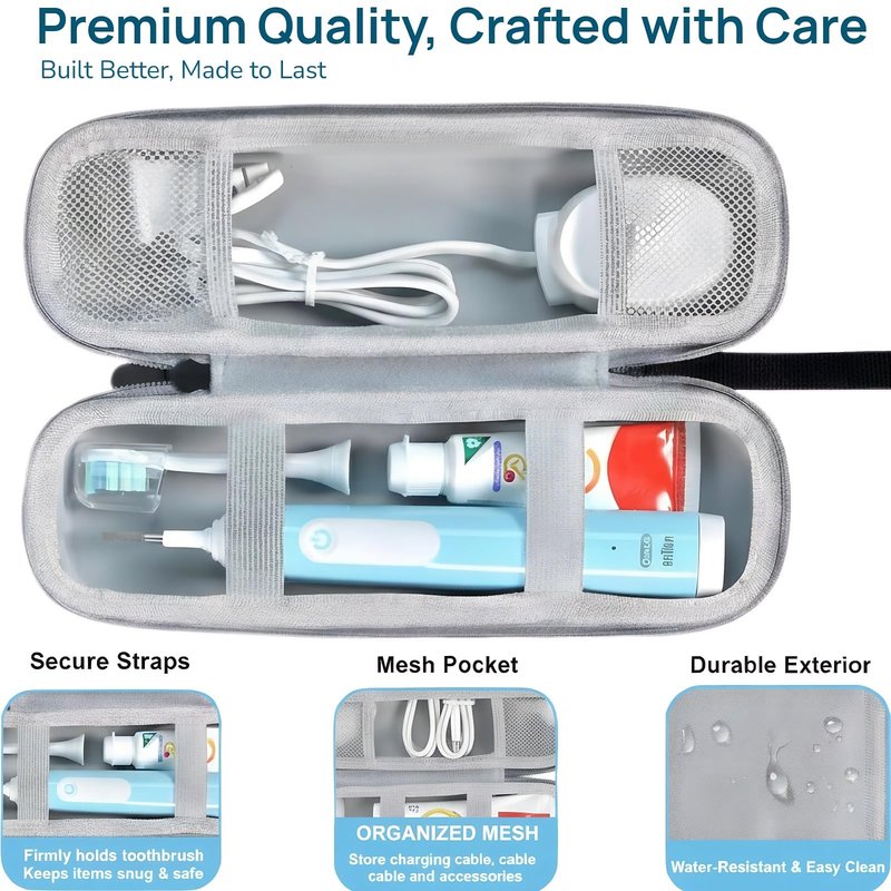 ZyCooom Toothbrush Travel Case for Oral-B Pro & iO & Smart Series, Sonicare ProtectiveClean, AquaSonic, Hard EVA Protective Storage Case with Detachable Hand Strap-Black