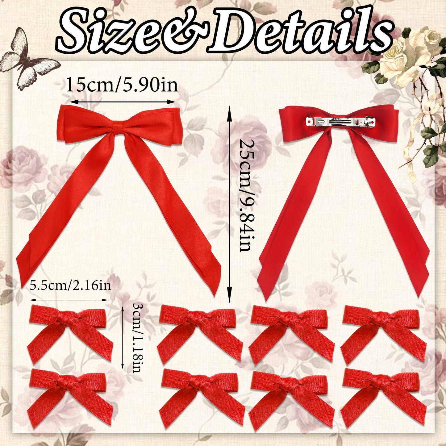 STGDAK Red Hair Bows For Girls Women Double Layer Ribbon Long Tails Elegant Bow Clips Mini Ribbon Bow Barrettes Small Bowknot Clip Valentine's Day Hair Accessories For Girls Women