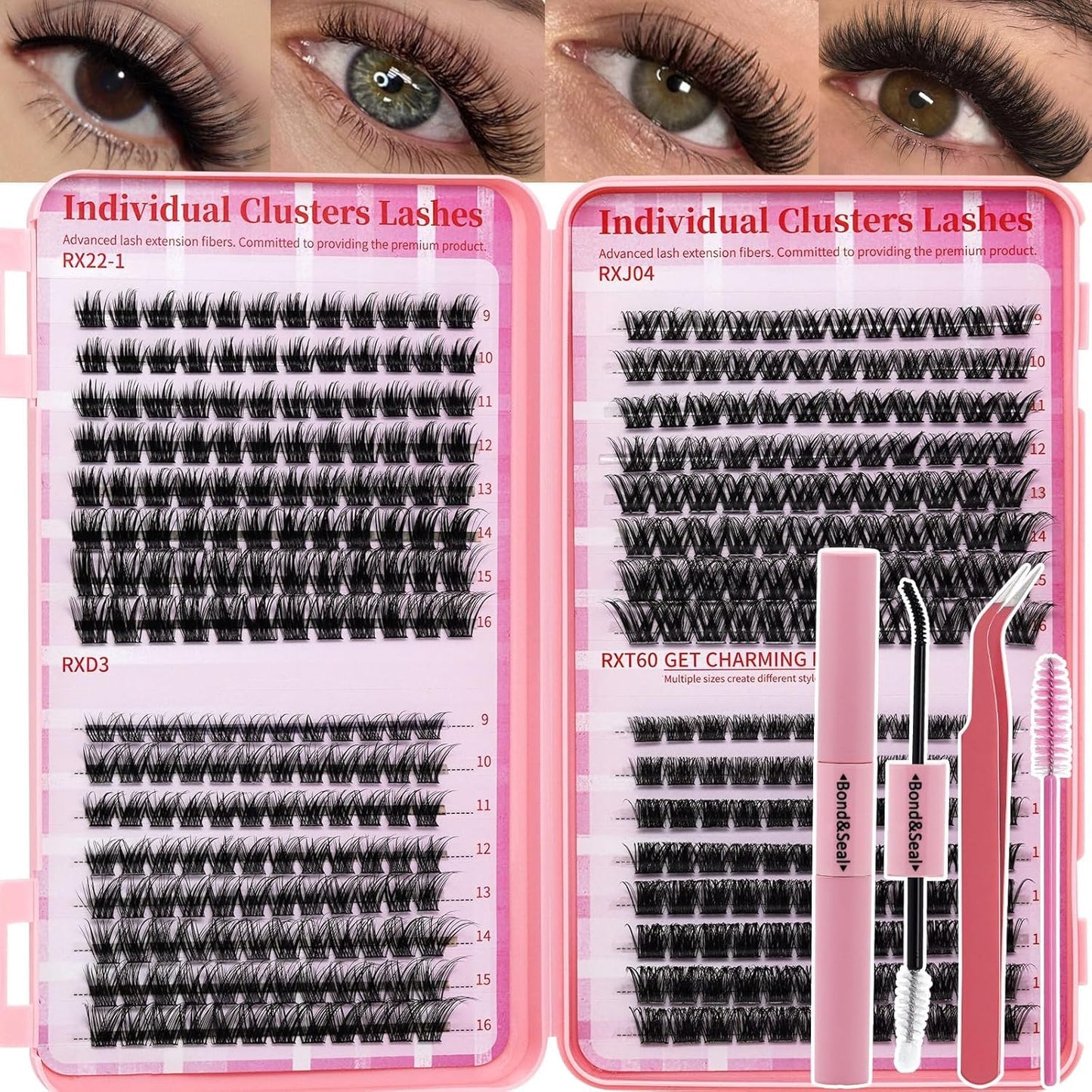 Lash Clusters Kit - Wispy DIY Eyelash Extensions with Bond & Seal | 10-16mm Sizes for Travel or Home Use
