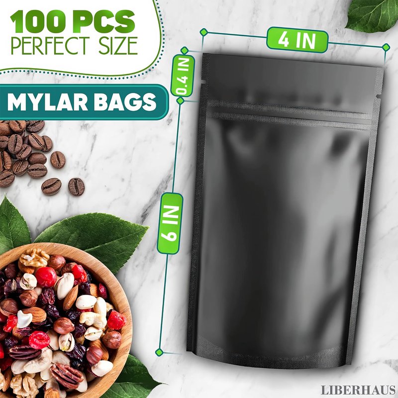 100Pcs Black Mylar Bags for Food Storage - Smell Proof Bag Small Ziplock Bag Organizer Kitchen Storage Small Jewelry Bags - 6x4 Heat Seal Bags Mylar Food Storage Bags Resealable Bags Candy Bags