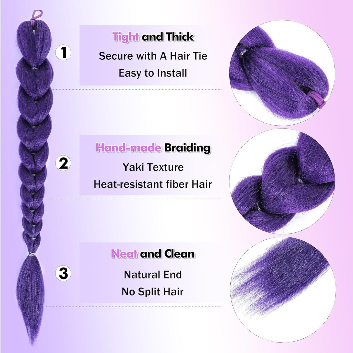 24-Inch Purple Braids Ponytail Hair Extensions - Synthetic Pre-Braided Hair for Halloween Cosplay