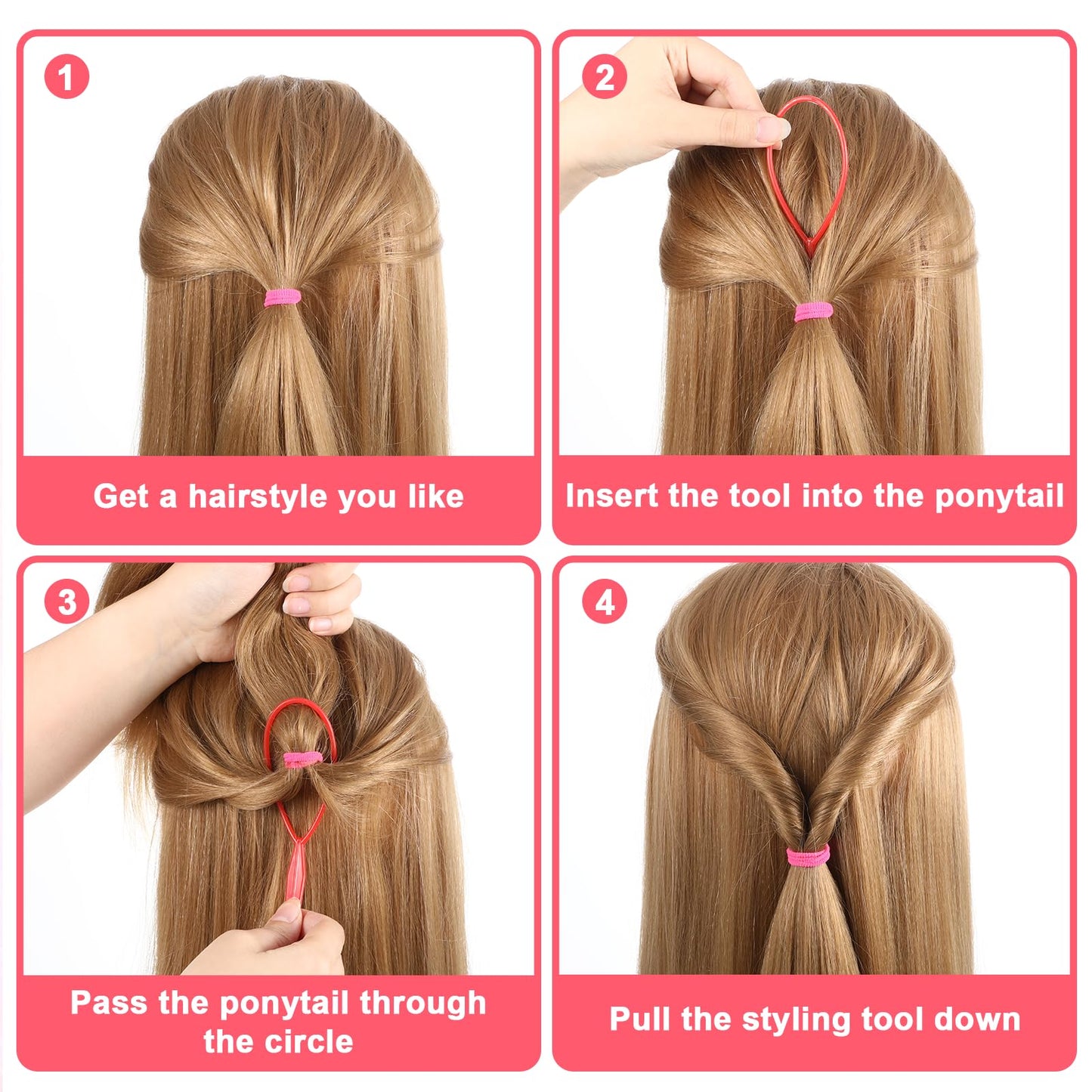 12 PCS Hair Pull Through Tool Topsy Tail Hair Loop Tool Hairs Styling Accessories, French Braid Loop in Large and Small for Women 6 Colors