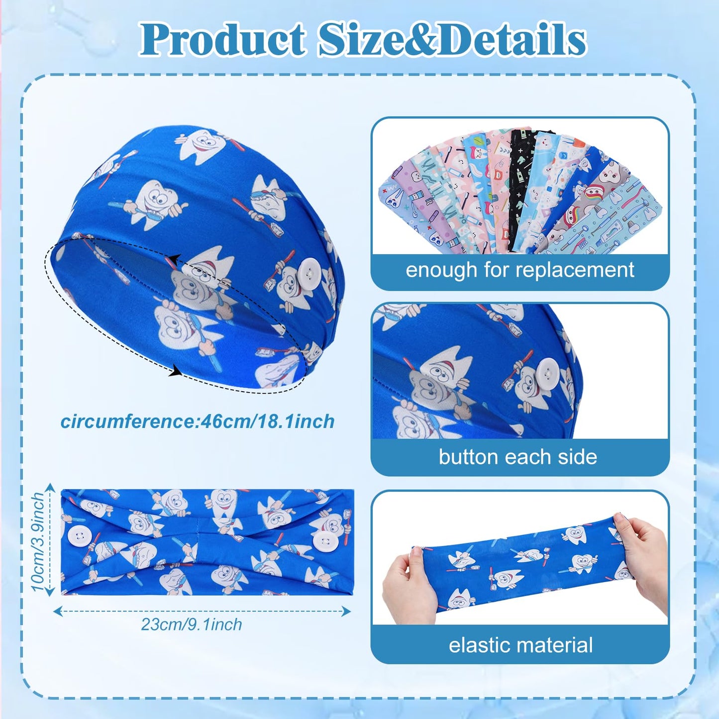JATEBI 12 Pcs Nurse Headbands for Women, Non Slip Nursing Headbands with Buttons Ear Protection Hair Band Sweatband Head Wrap