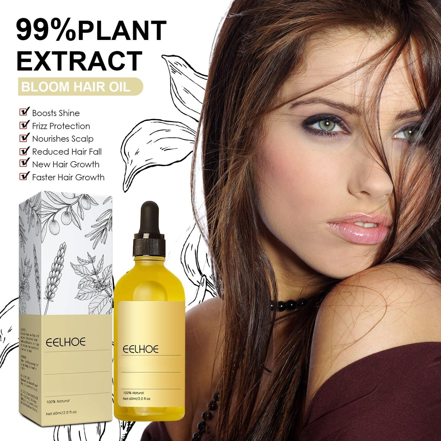 180 ML EELHOE Hair Growth Oil, Natural Rosemary Hair Growth Oil for Dry Damaged Hair and Growth Thin Hair. (3Pcs)