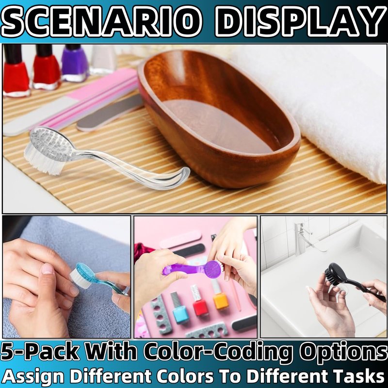 Soft Nail Dust Cleaning Brush 5Pcs Handle Grip Fingernail Brush Nail Dust Brush Manicure Pedicure Tools Women Men Home Salon（multicolor）