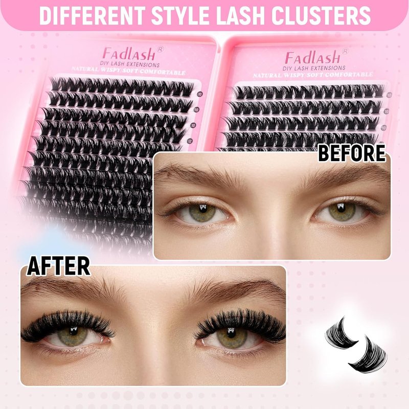 Lash Clusters Kit - 100D D Curl Eyelash Extensions with Waterproof Bond & Tweezers | Fluffy Soft 10-18mm