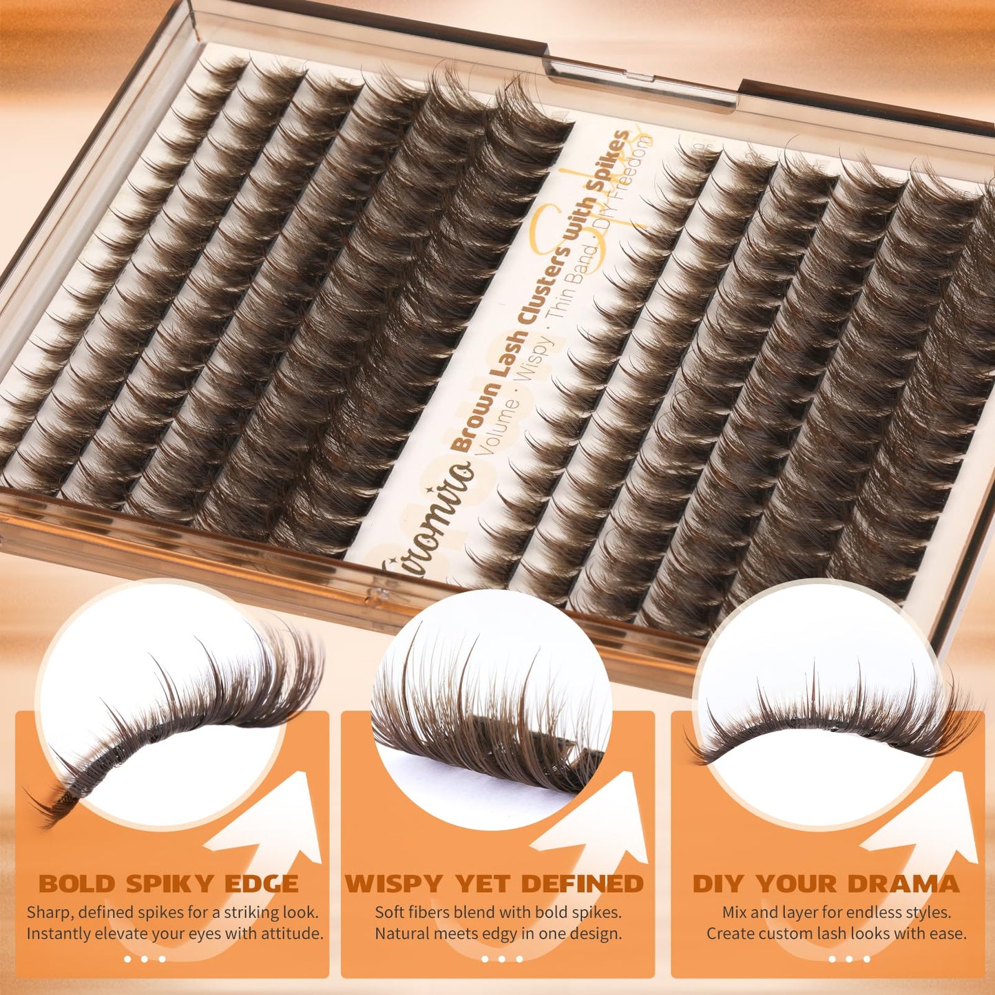 Kiromiro Brown Lash Clusters with Spikes Cluster Eyelash Extensions 10-20mm DIY Eyelash Clusters Wispy 204pcs Individual Lash Extensions Fluffy Cluster Lashes
