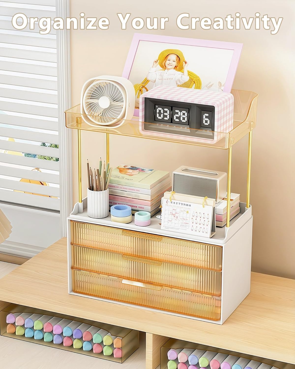 Bathroom Organizer - Sturdy Makeup Storage for Vanity & Countertop | Gold Cosmetic Dresser Organizer