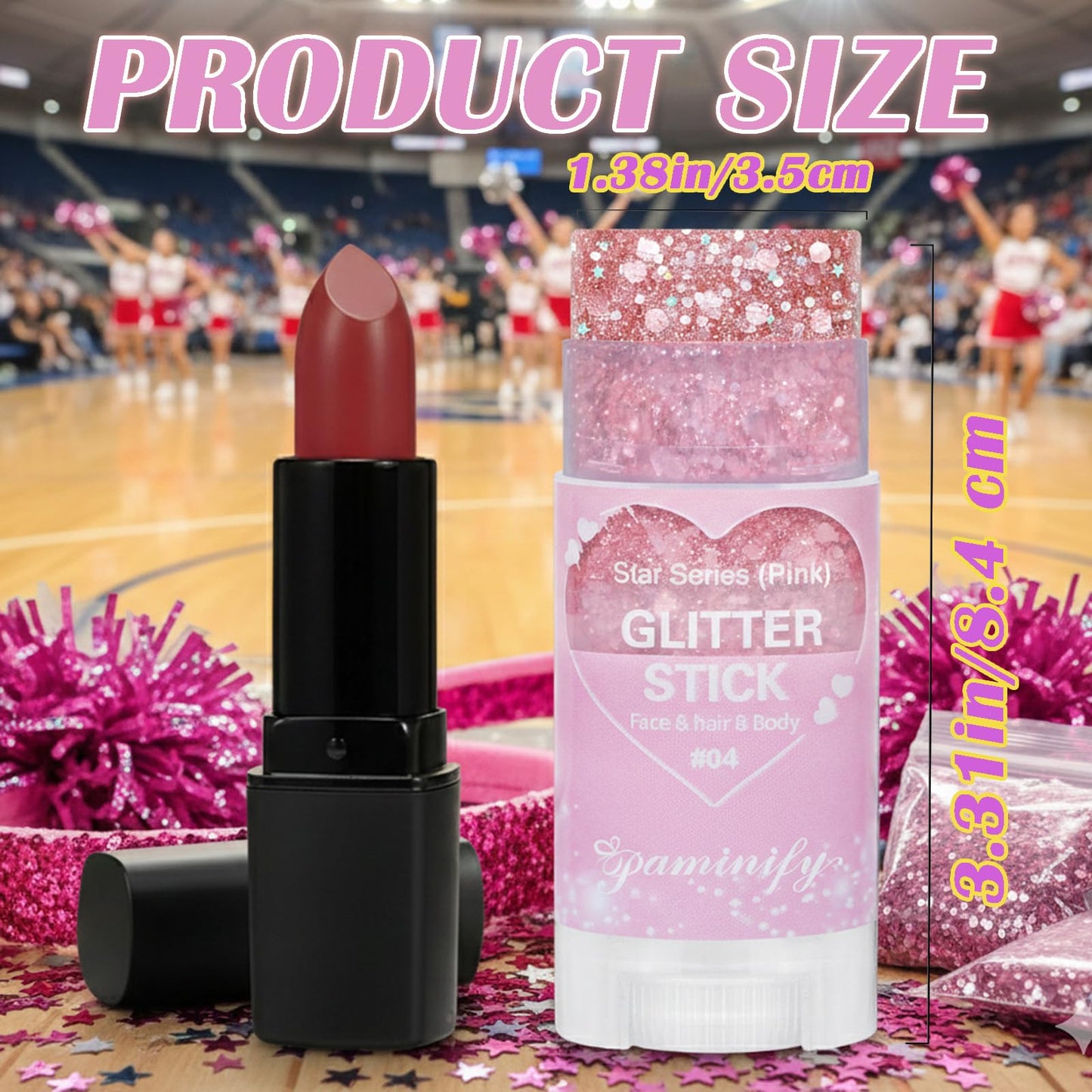 Paminify Pink Hair Glitter Stick,Cheer Body Face Glitter,Waterproof Singer Concert Music Festival Pink Out Accessories for Spirit Week,Halloween Shimmer Holographic Body Paint