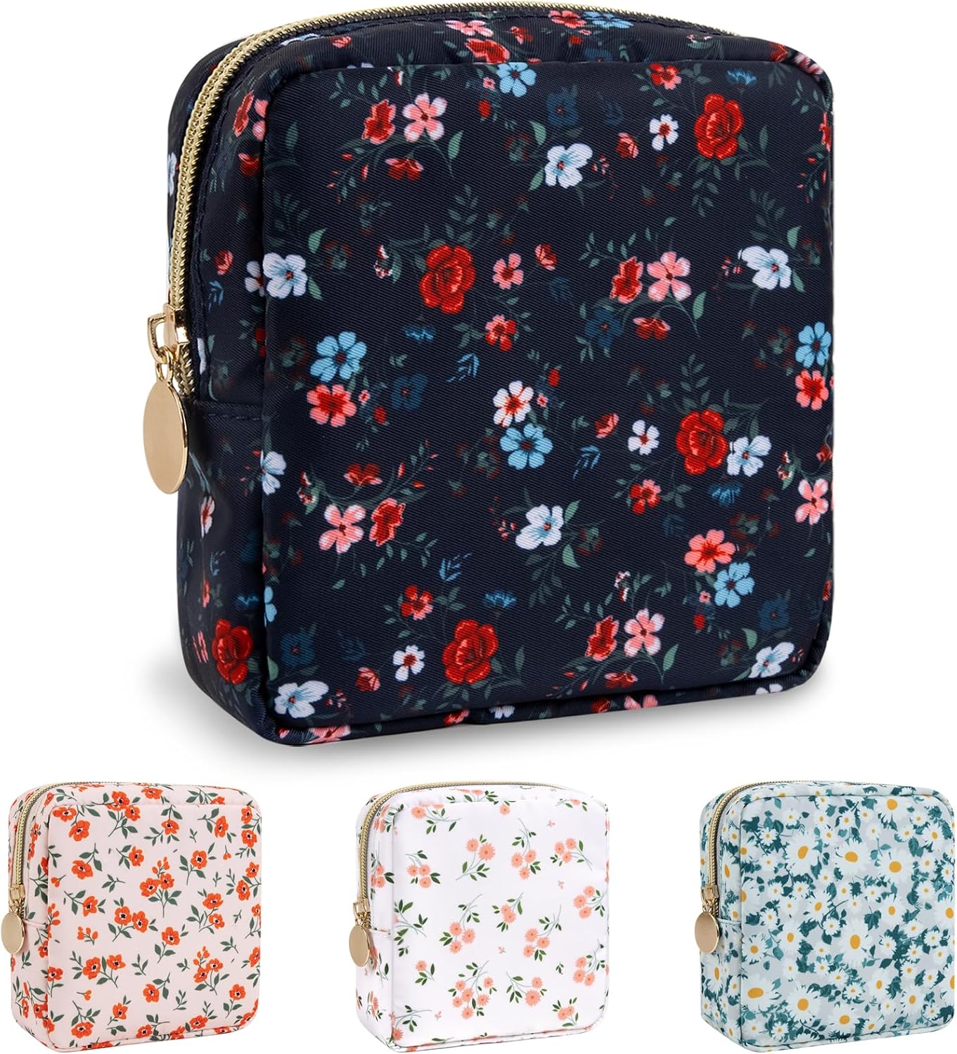 Floral Makeup Bag - Cute Pink Nylon Zipper Pouch for Travel | Waterproof Cosmetic Organizer for Women