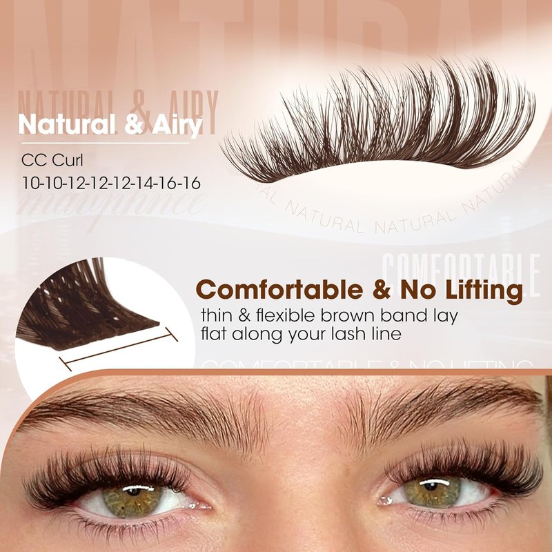 Brown Lash Clusters - Natural Fluffy Dark Brown Eyelash Extensions | Tear-Resistant Band & CC Curl, 10-16MM, 270Pcs for Effortless Everyday Look