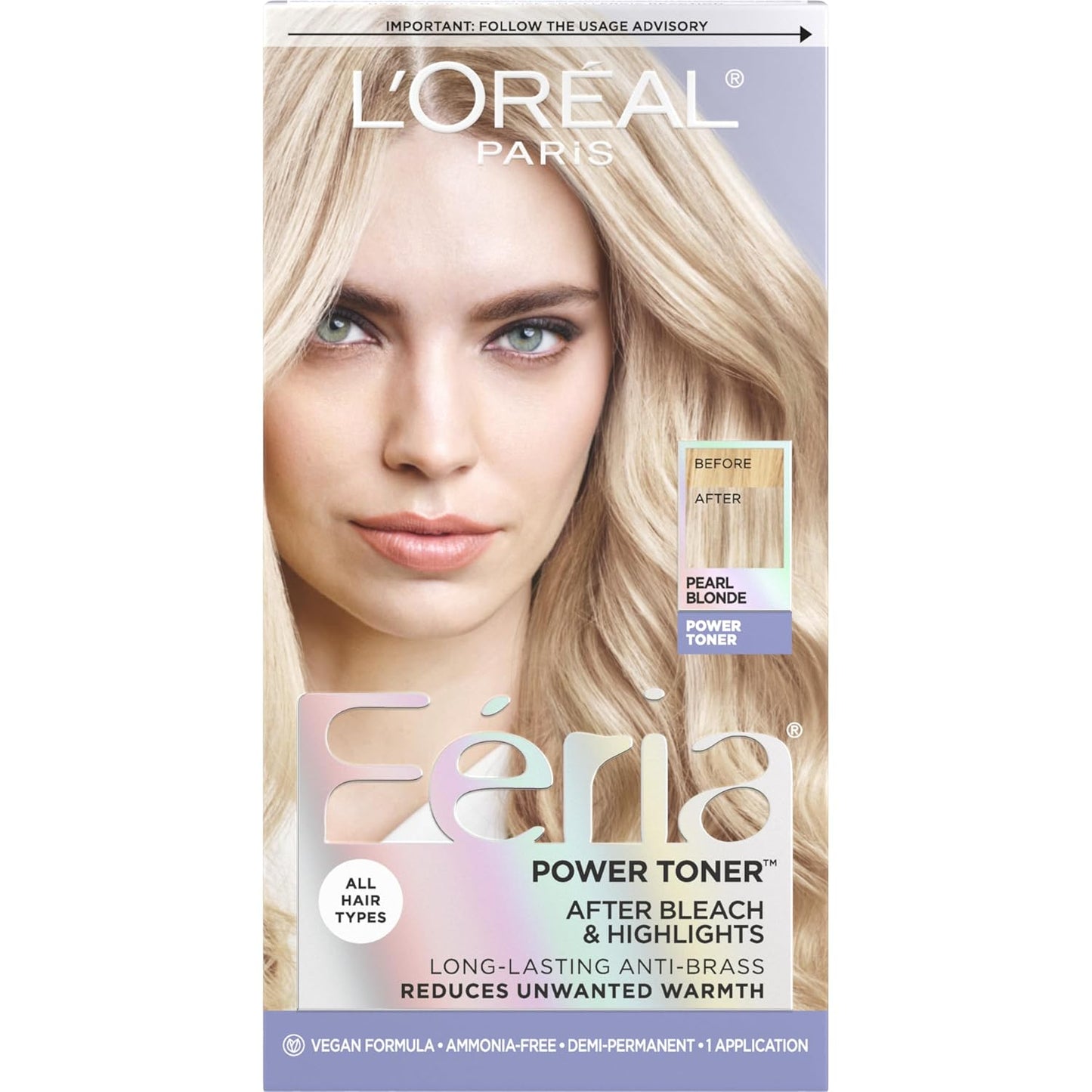 L’Oreal Paris Feria Ice Blonde Hair Toner - Ammonia Free Demi-Permanent Color, 1 Application