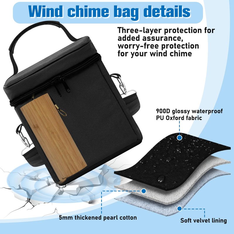 Sunnymove Universal Chimes Case Bag Hold up to 4 Chimes Accessory for Sound Healing Meditation Toolkit Protective Carrying Transport Travel Gig Bag for Wind Chime (Not Included), 8x8x8 Inch(Black)