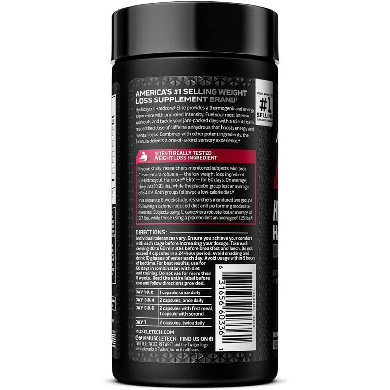 Hydroxycut Hardcore Elite - Energy & Metabolism Support for Men & Women - 270 mg Caffeine Anhydrous & 200 mg Green Coffee Extract - Rapid Release Capsules - 100 Count Each - 2 Pack