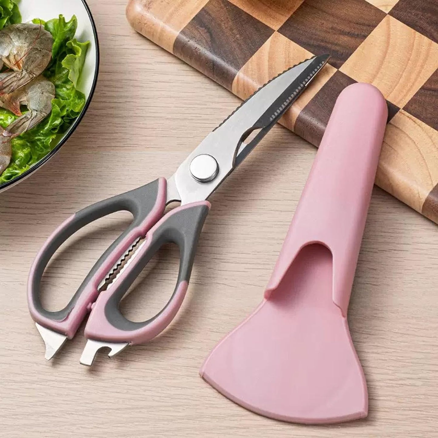 Heavy Duty Kitchen Shears - Dishwasher Safe Stainless Steel Scissors for Meat, BBQ & Cooking | Pink