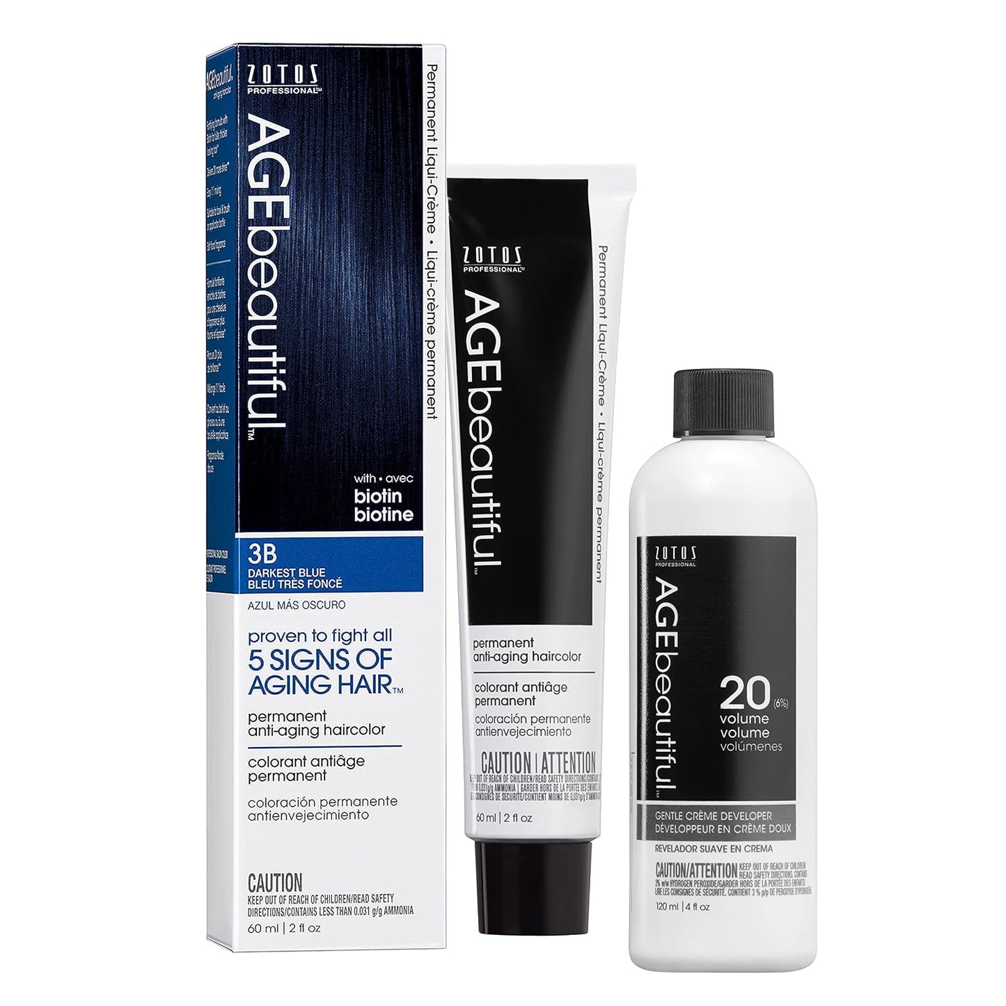 AGE Beautiful Permanent Hair Color Cream - 100% Gray Coverage Hair Dye with Biotin for Fuller, Thicker Hair | Professional Salon Quality