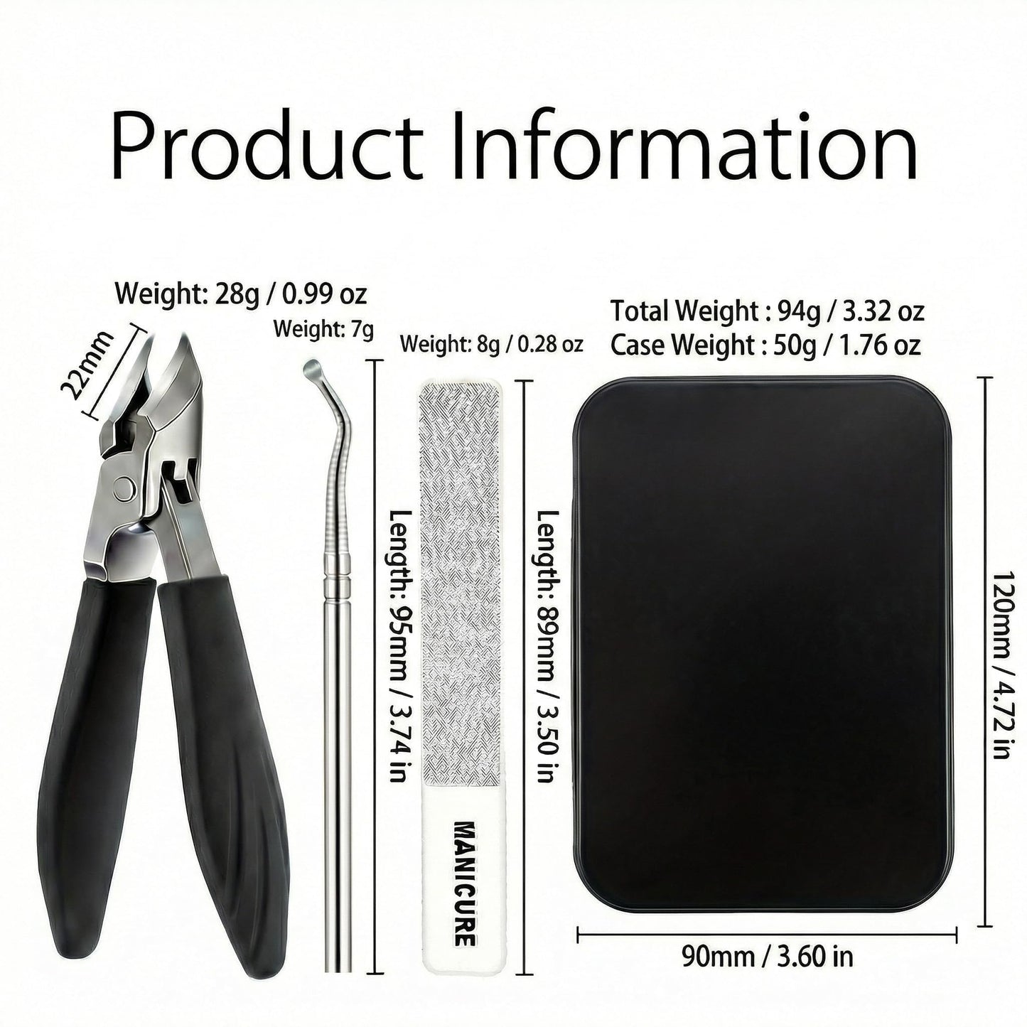 Nail Clippers Set for Seniors Thick Toenails, Ingrown 30° Slanted Eagle-Beak Clipper with Wide Jaw Opening, Anti-Splash Catcher, Long Handle Stainless Steel Kit for Men Women Adults Black