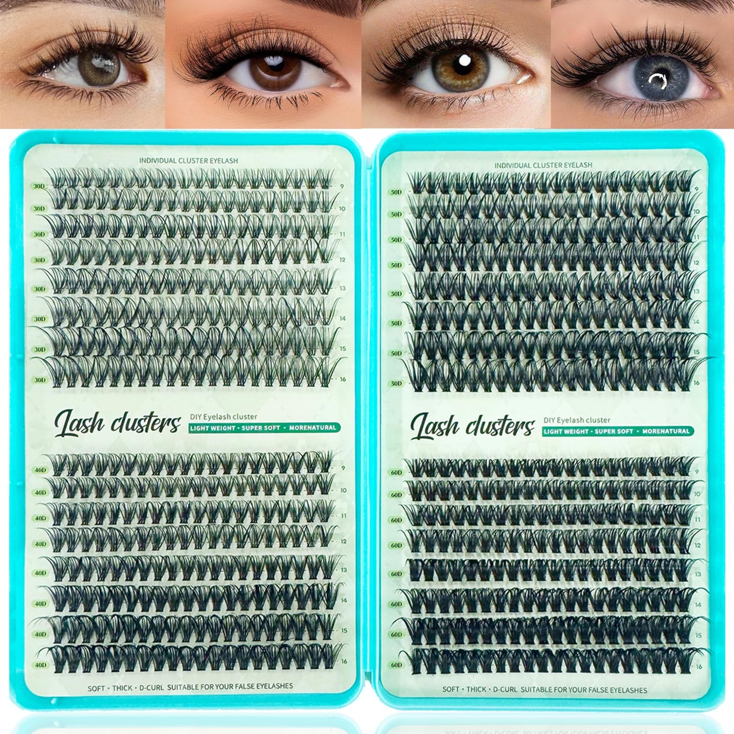Lash Clusters, 640 Pcs Eyelashes Lash Clusters D Curl 9-16mm, Individual Fluffy False Eyelashes Extensions with Tools, Perfect for Daily Wear and Dating (30D+40D+50D+60D)