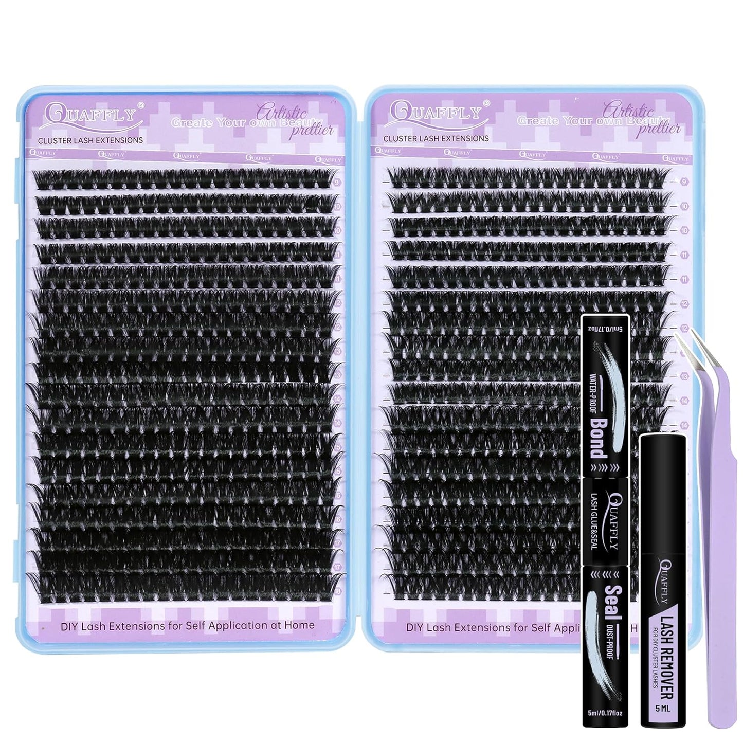 DIY Lash Extension Kit - 100D & 150D Volume Lash Clusters with Spikes | Wispy Bottom Lashes, Bond & Seal, Easy Application