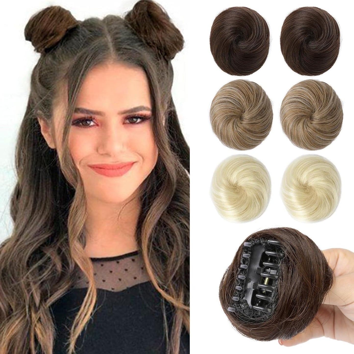 Mini Claw Clip Hair Bun Extensions - 2 PCS Messy & Cat Ears Updo Accessories | Golden Blonde Mix