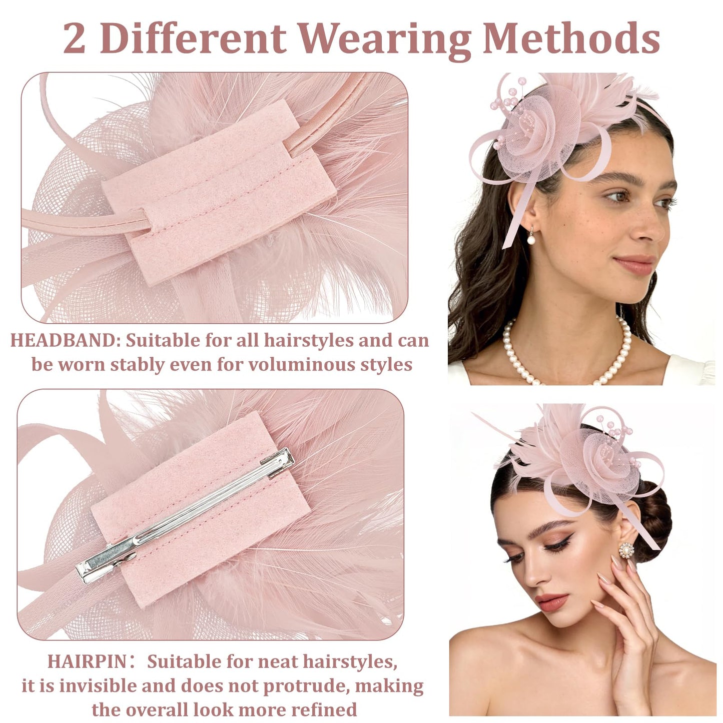 Semato Pink Fascinators Hats for Women Feathers Elegant Pink Tea Party Kentucky Hat Derby Headband with Hair Clip
