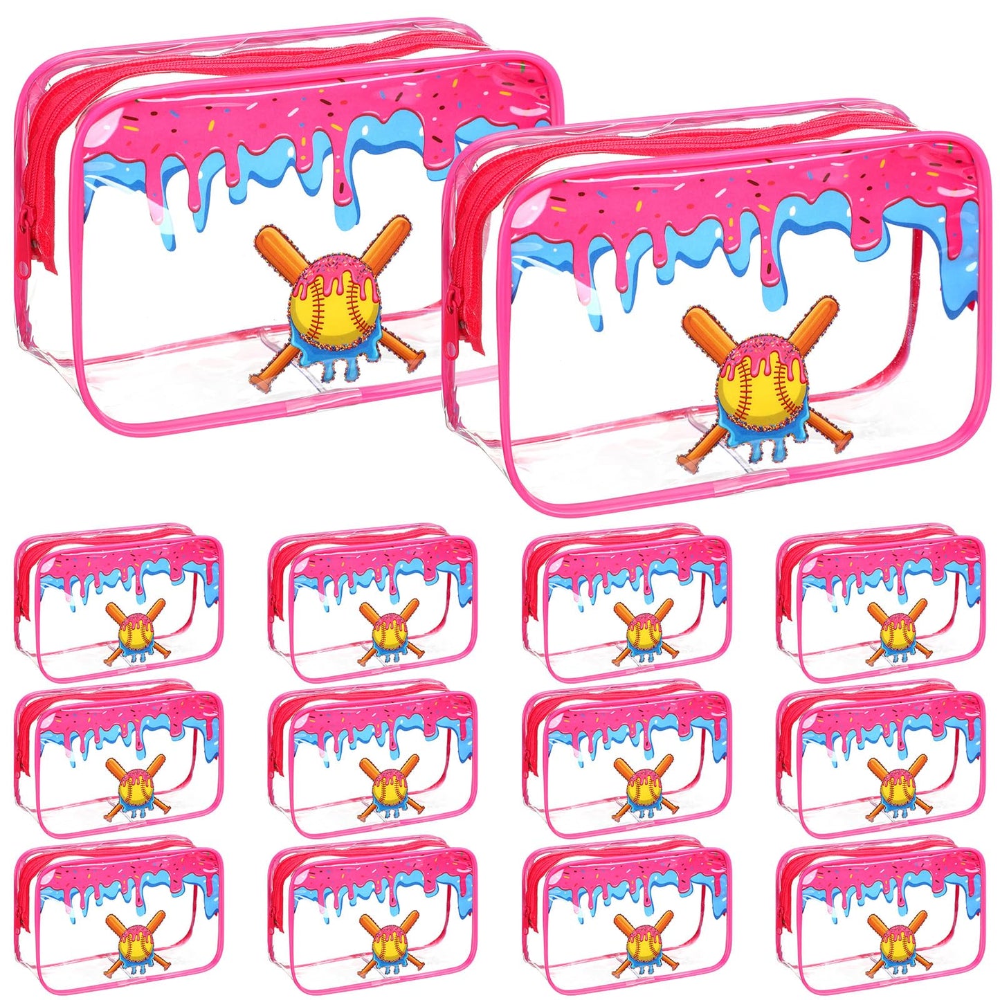 Tallew 12 Pcs Ice Cream Drip Softball Bags for Snacks 7 x 4.7 x 2.4'' Softball Snack Bags Sport Party Favor Clear PVC Waterproof Goodie Treat Pouch with Zipper for Team Gifts Birthday Party Favor