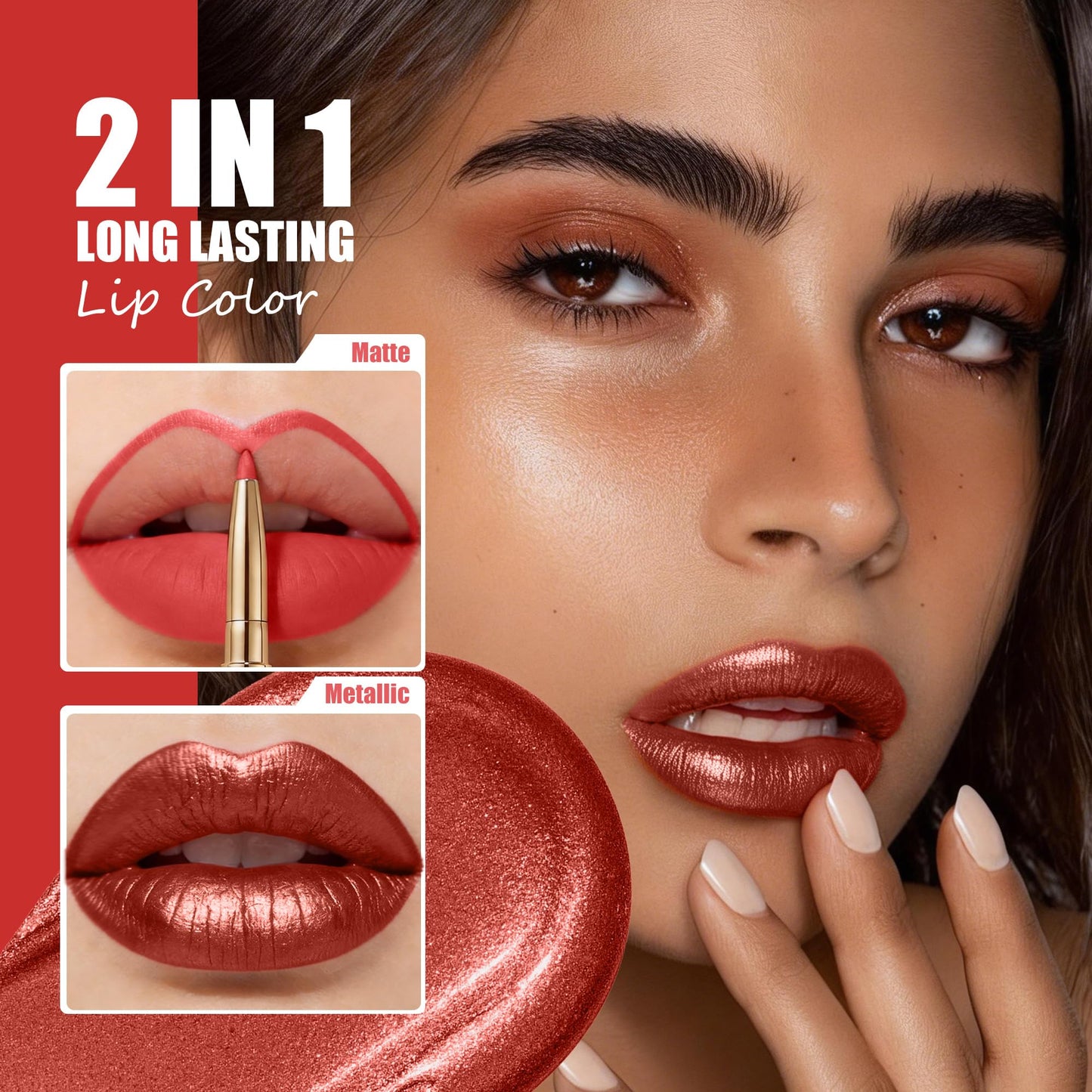 Brown Metallic Lipstick and Lip Liner Combo Glitter Lipsticks for Women